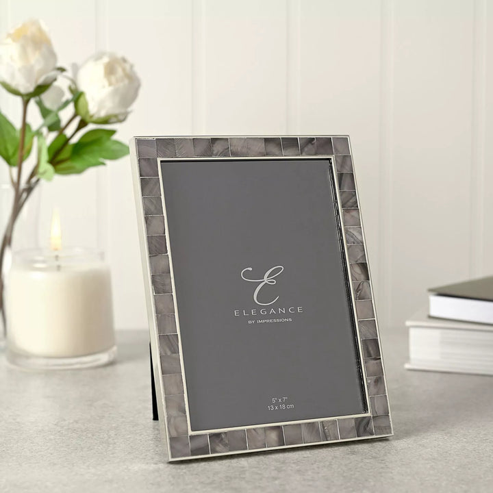 Grey mother of pearl 5x7 photo frame by Widdop &amp; Co, elegant decorative frame from Cornucopia Home and Gift.