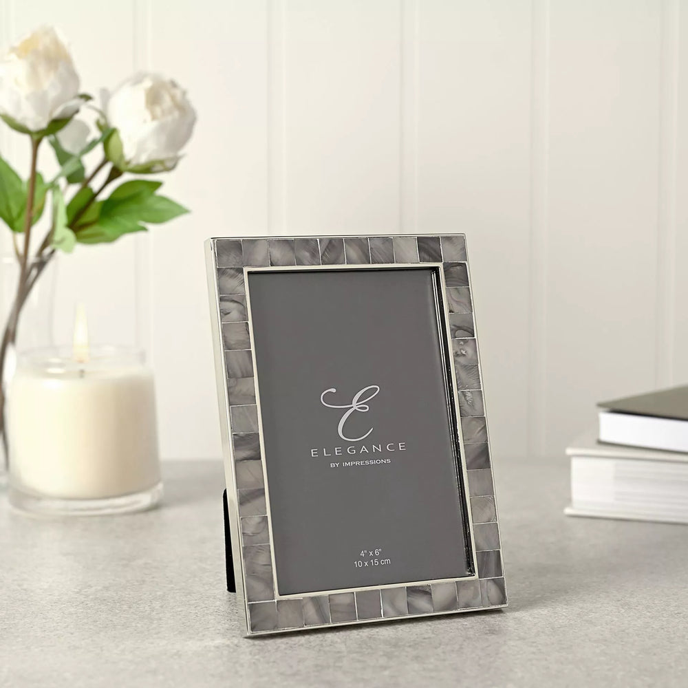 Grey mother of pearl photo frame by Widdop & Co, 4x6 inch size, elegant design for displaying cherished photographs.