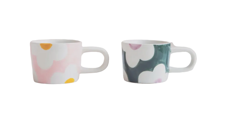 Flower Set of 2 Espresso Cups - Pink/Green