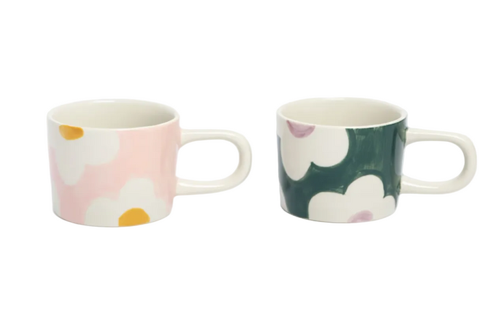 Flower Set of 2 Espresso Cups - Pink/Green