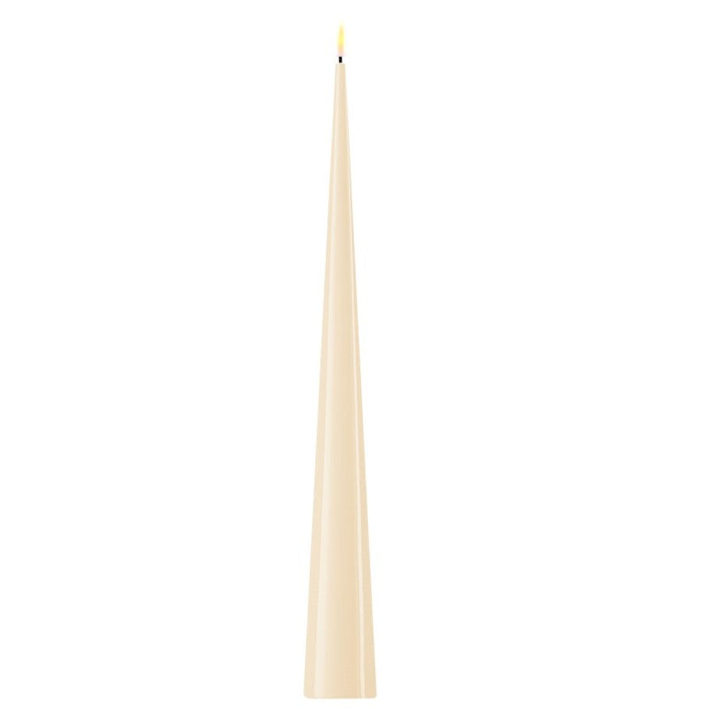 Cream-colored cone candle from Cornucopia Home and Gift's Deluxe Home Art collection, 38 cm tall, with a smooth, elegant surface.