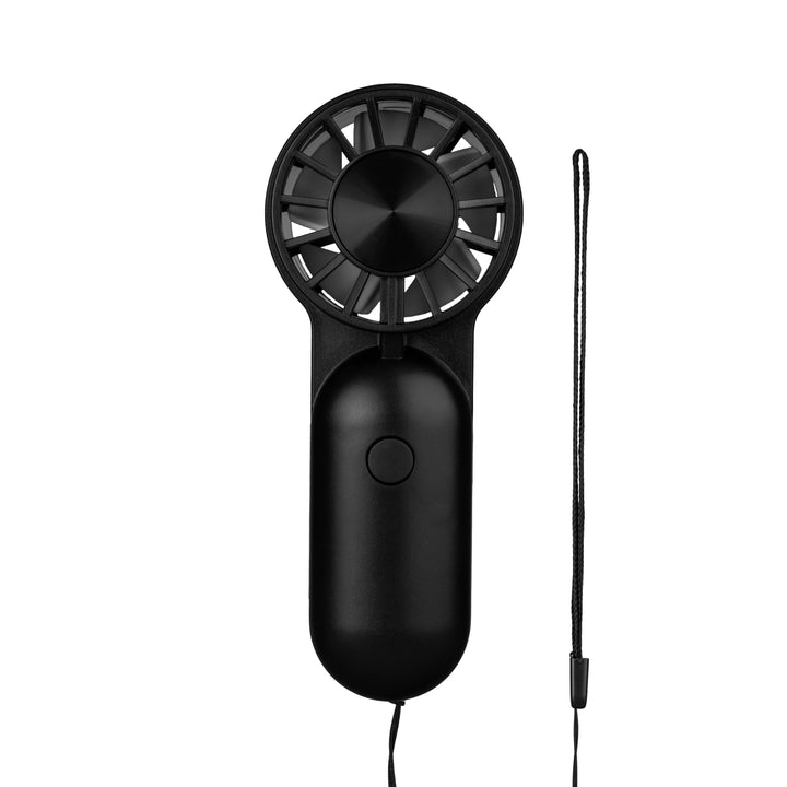 Kikkerland mini fan in black, compact handheld fan with white background, ideal for portable cooling from Cornucopia Home and Gift.