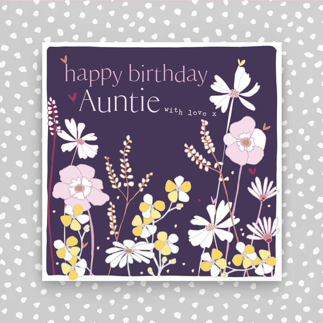 Molly Mae Auntie birthday card with floral design from Cornucopia Home and Gift, featuring colorful birthday message.