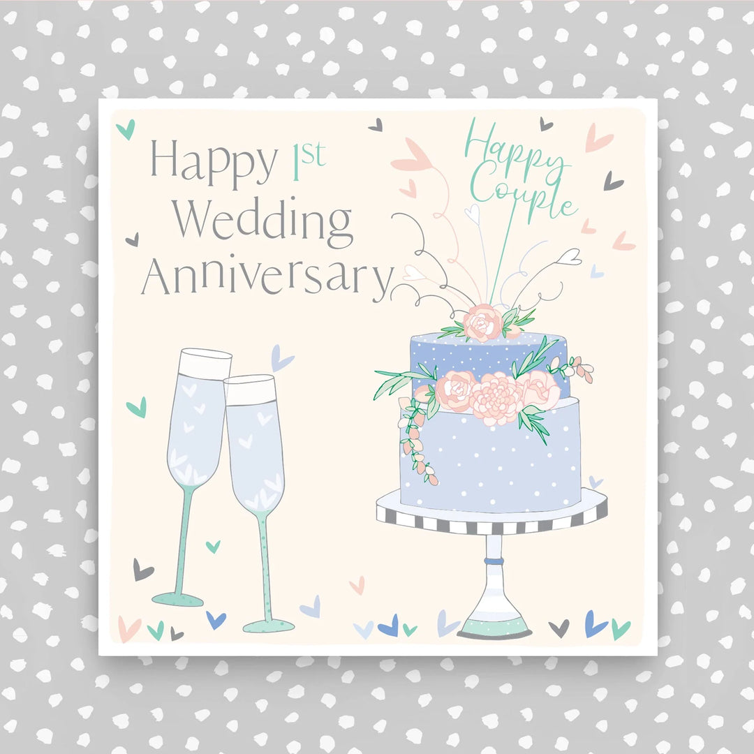 Molly Mae 1st anniversary card with floral design, featuring elegant script and pastel colors, from Cornucopia Home and Gift.