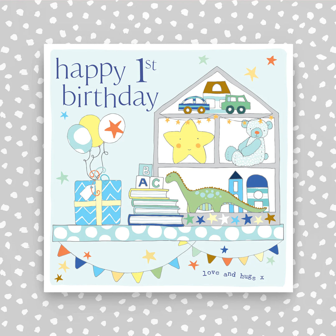 Blue Molly Mae 1st Birthday card featuring colorful birthday designs, ideal for celebrating a child's first birthday.
