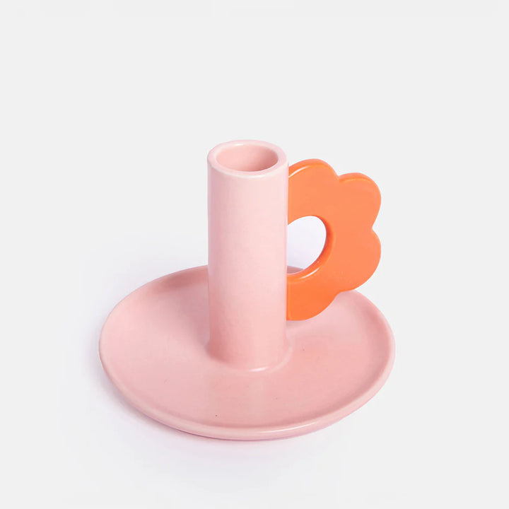 Pink flower candle holder by Caroline Gardner, decorative gift from Cornucopia Home and Gift with floral design and elegant style.