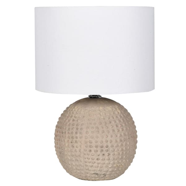  Round Bobbles Table Lamp with linen shade by Cornucopia Home and Gift, featuring a stylish, textured base and soft fabric shade