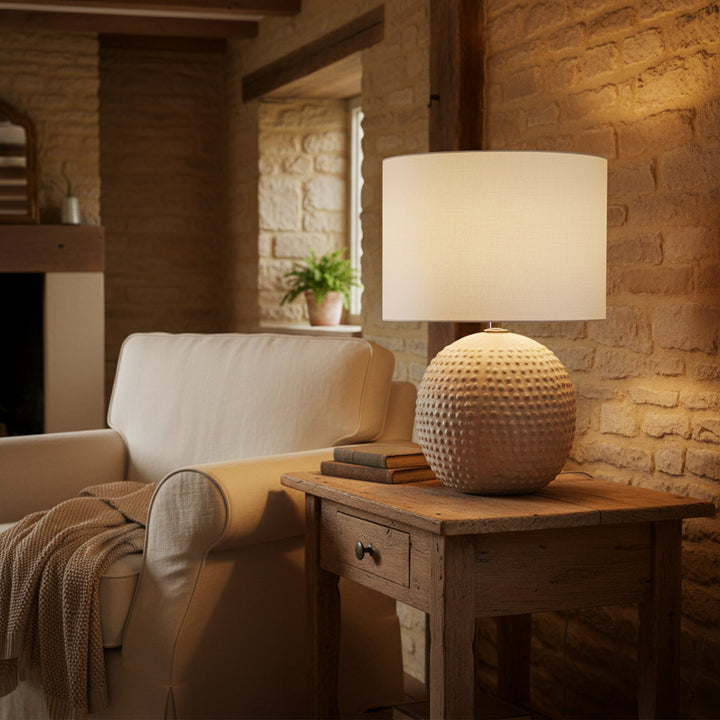 Round Bobbles Table Lamp with Linen Shade