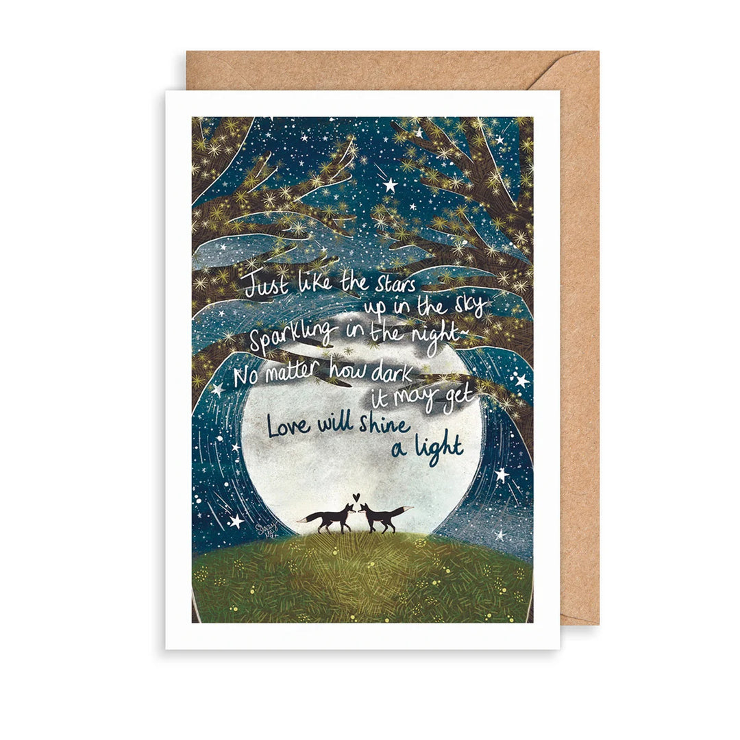 Love Will Shine a Light Two Foxes &amp; Moon Card