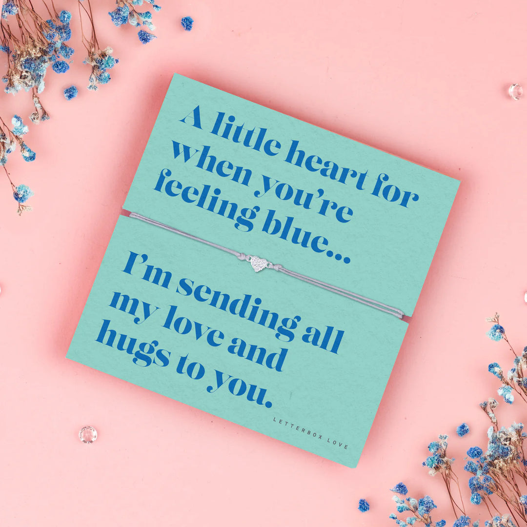 Feeling Blue sentiment bracelet from Letterbox Love by Cornucopia Home and Gift, featuring a delicate blue charm and elegant design.