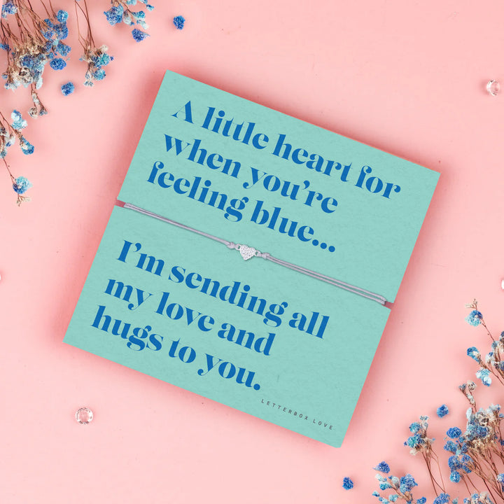 Feeling Blue sentiment bracelet from Letterbox Love by Cornucopia Home and Gift, featuring a delicate blue charm and elegant design.