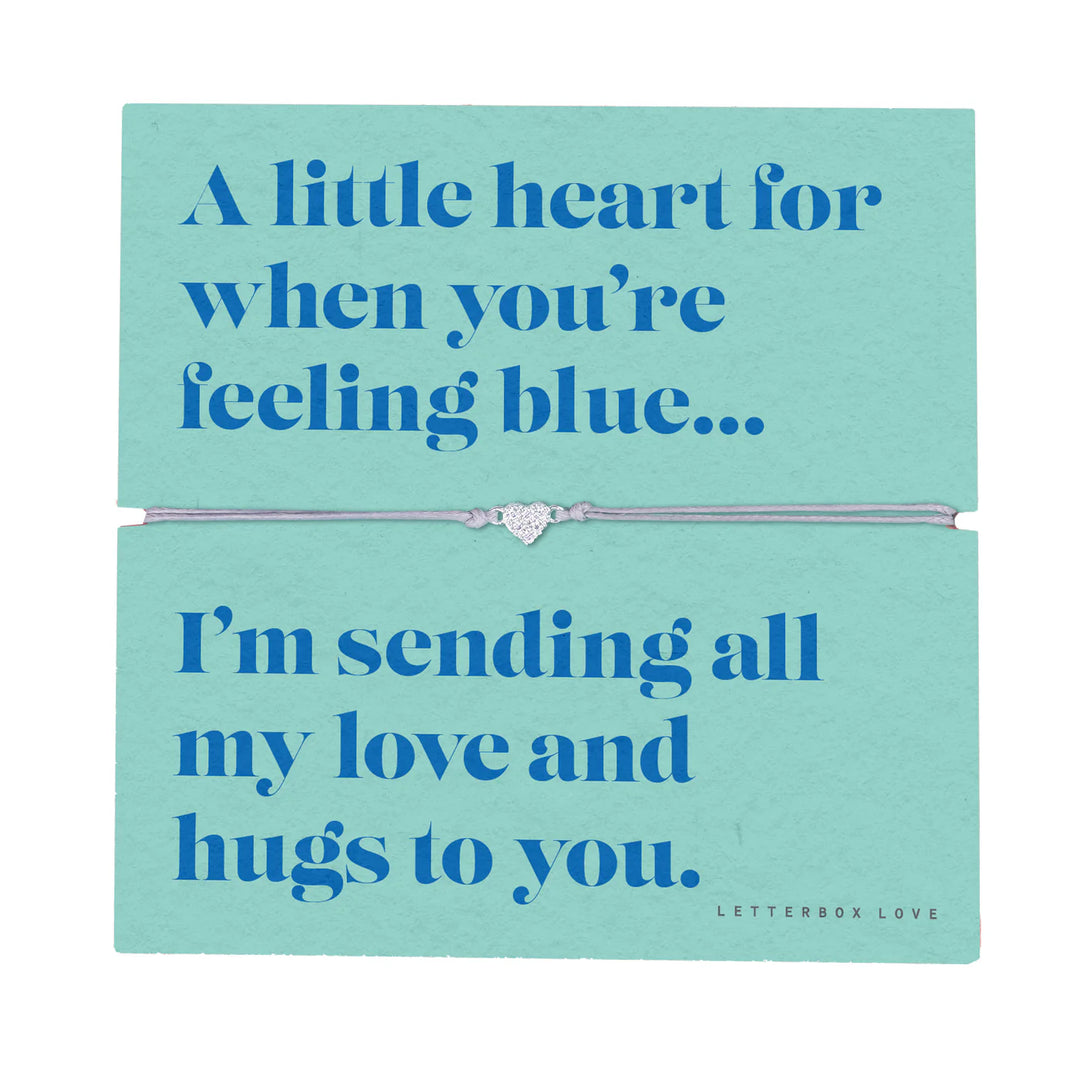 Feeling Blue sentiment bracelet from Letterbox Love by Cornucopia Home and Gift, featuring a delicate blue-toned design.