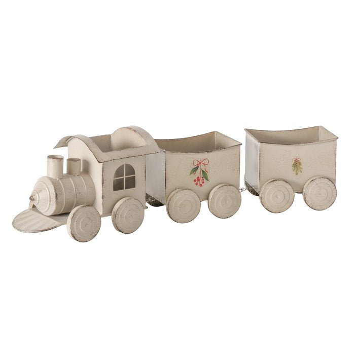 Noelle Tin Train decorative object from Boltze Christmas by Cornucopia Home and Gift, featuring a festive tin train design.
