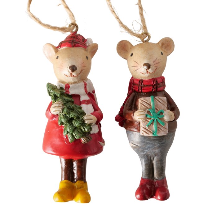 Hand-Painted Christmas Mouse Decoration - 7 cm