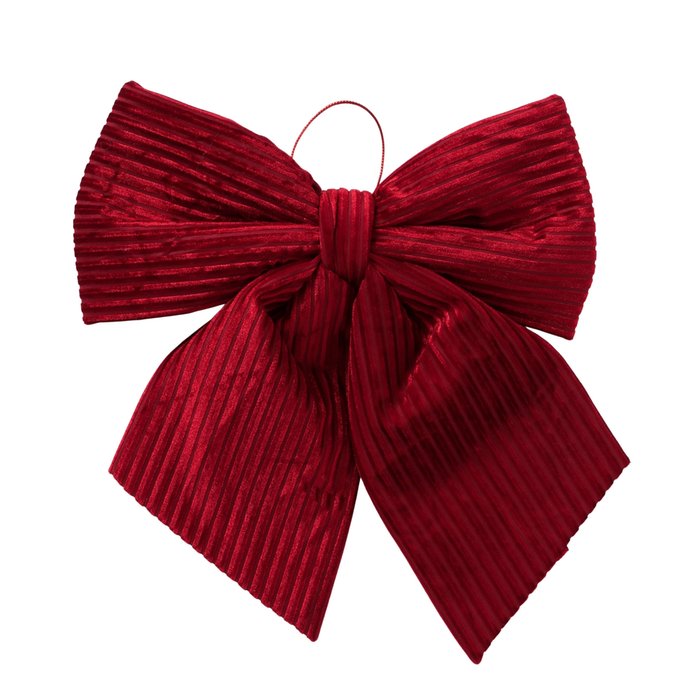 Medium Red Flocked Christmas Bow with Hanger - 28 cm