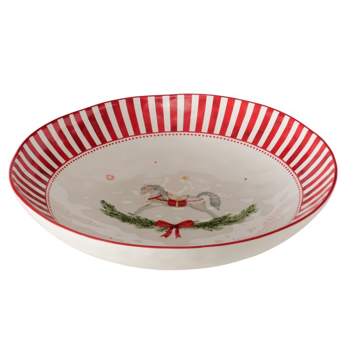 Cavallo Red and White Horse Stoneware Bowl - 33cm