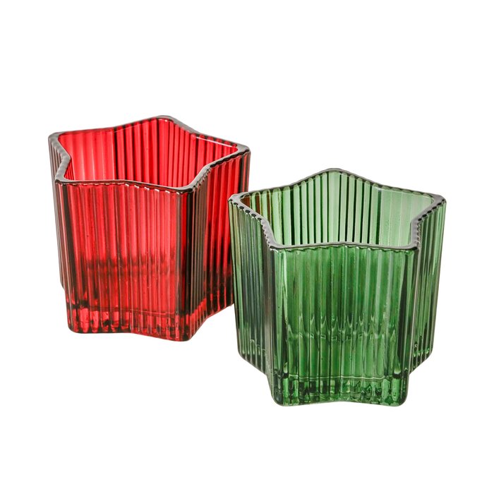 Star Glass Candle Holder - Green or Red