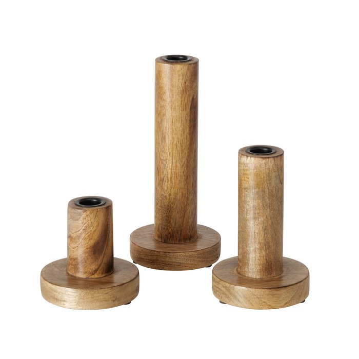 Large mango wood candle holder from Boltze Christmas by Cornucopia Home and Gift, featuring a natural wooden finish and sturdy design.