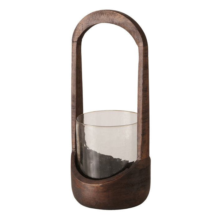 Meola Round Mango Wood and Glass Lantern - 38cm