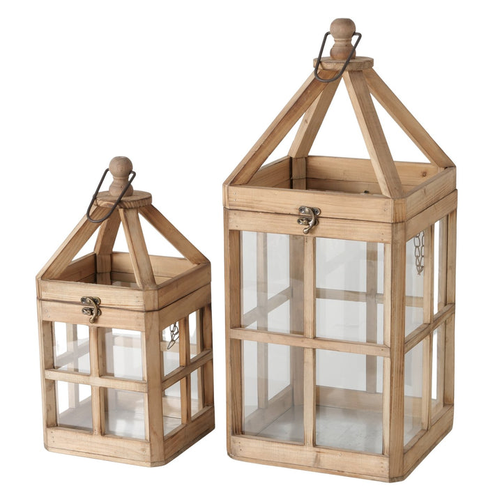 Torre Square Wooden Indoor Lanterns - Set of 2