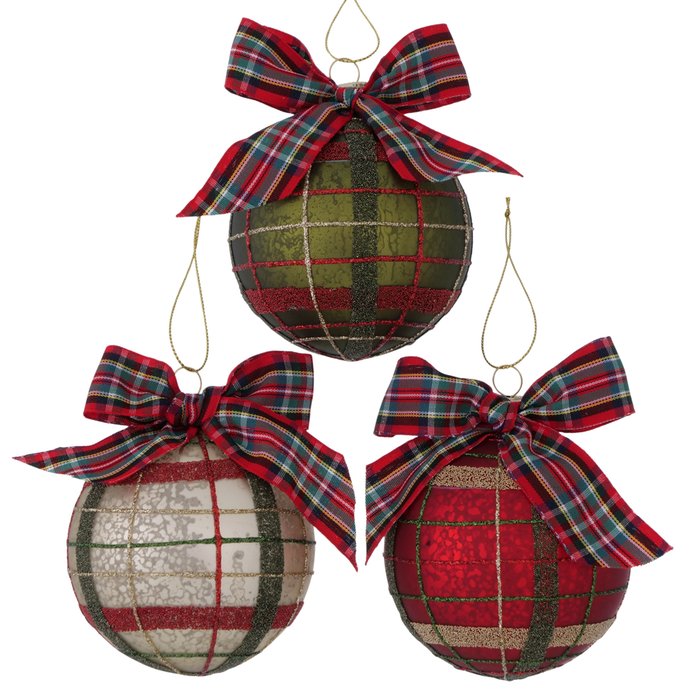 Scotty Tartan Glass Christmas Bauble - 9.5cm