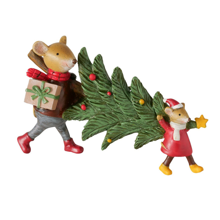 Mouse Carrying Christmas Tree Figurine