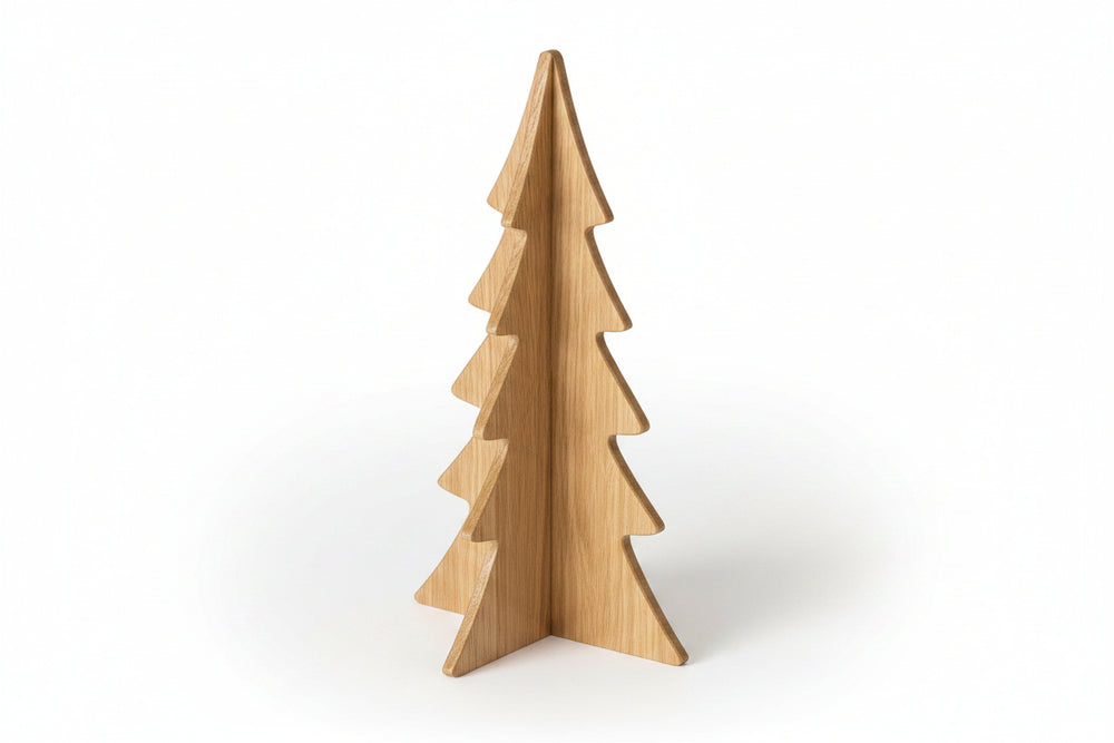 Large wooden tree ornament in natural and white finish, 30cm tall, by Boltze Christmas from Cornucopia Home and Gift.
