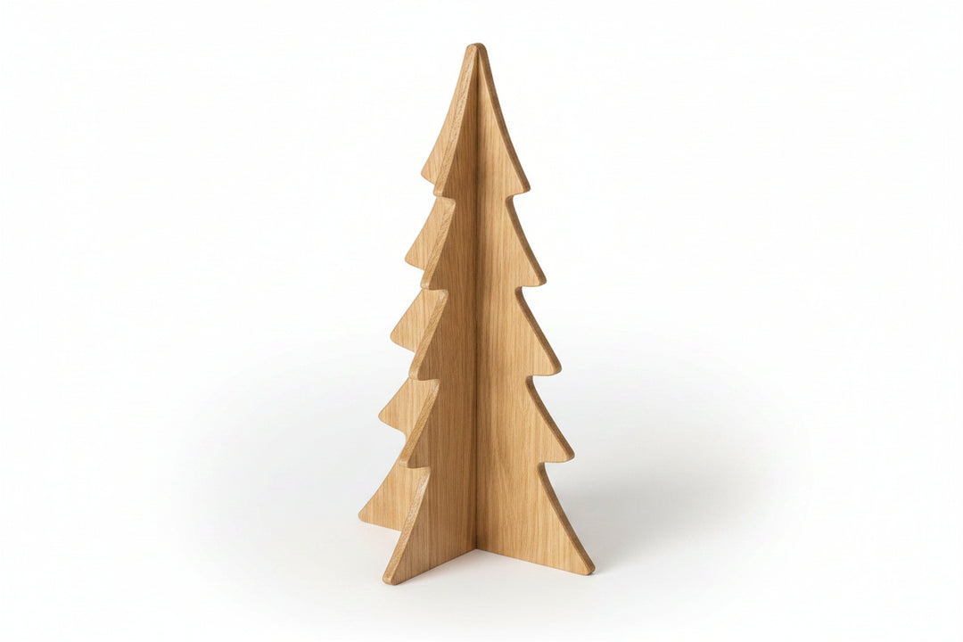 Large wooden tree ornament in natural and white finish, 30cm tall, by Boltze Christmas from Cornucopia Home and Gift.