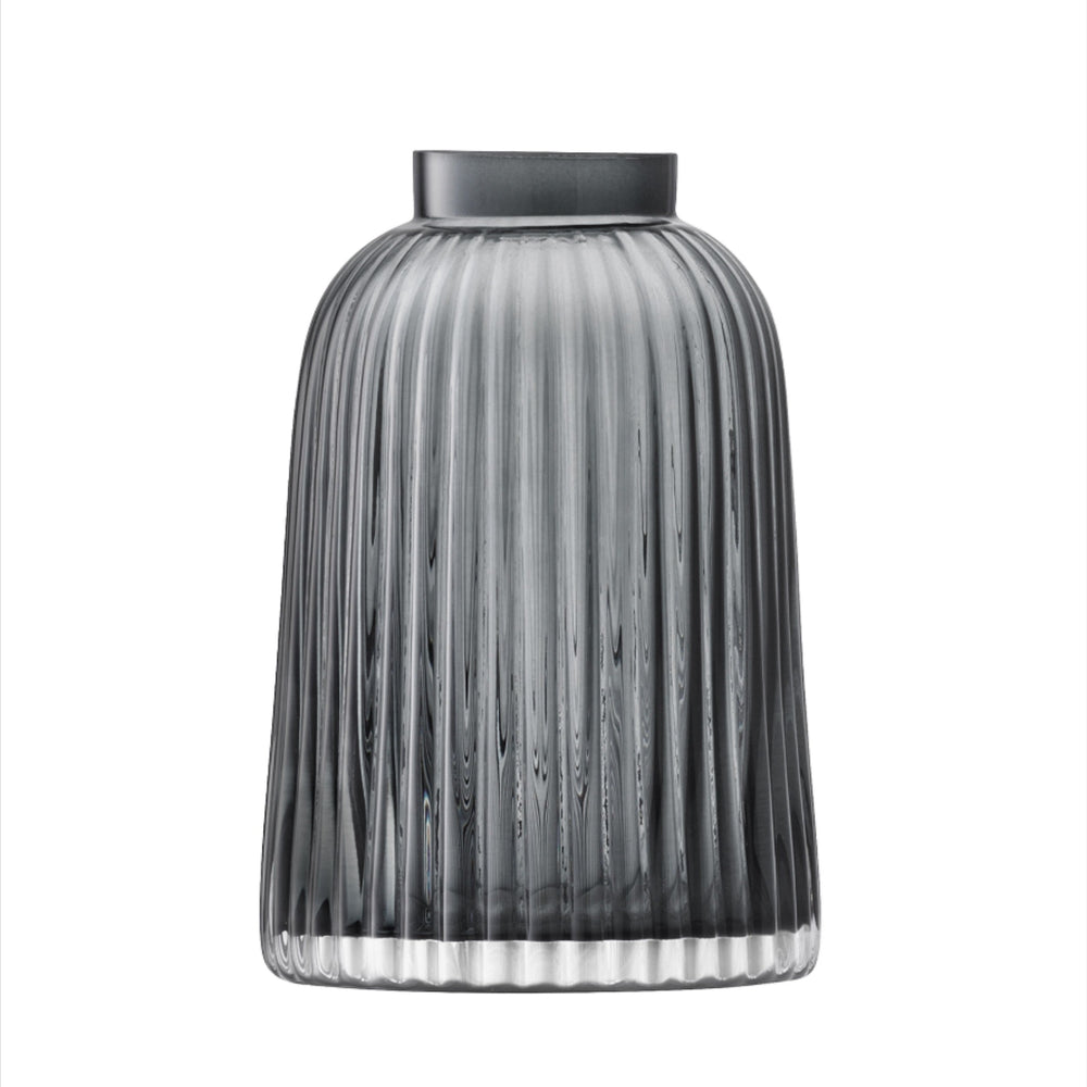 Grey Pleat Vase by LSA International, 20cm tall, featuring a textured pleated design, displayed on a neutral background.