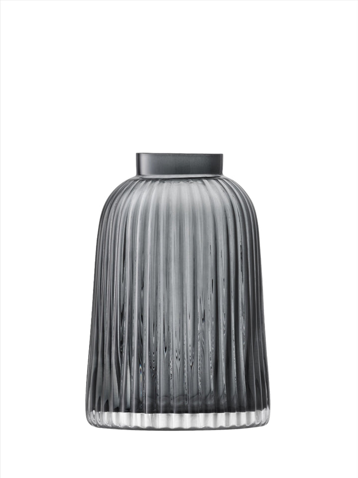 Grey Pleat Vase by LSA International, 20cm tall, featuring a textured pleated design, displayed on a neutral background.