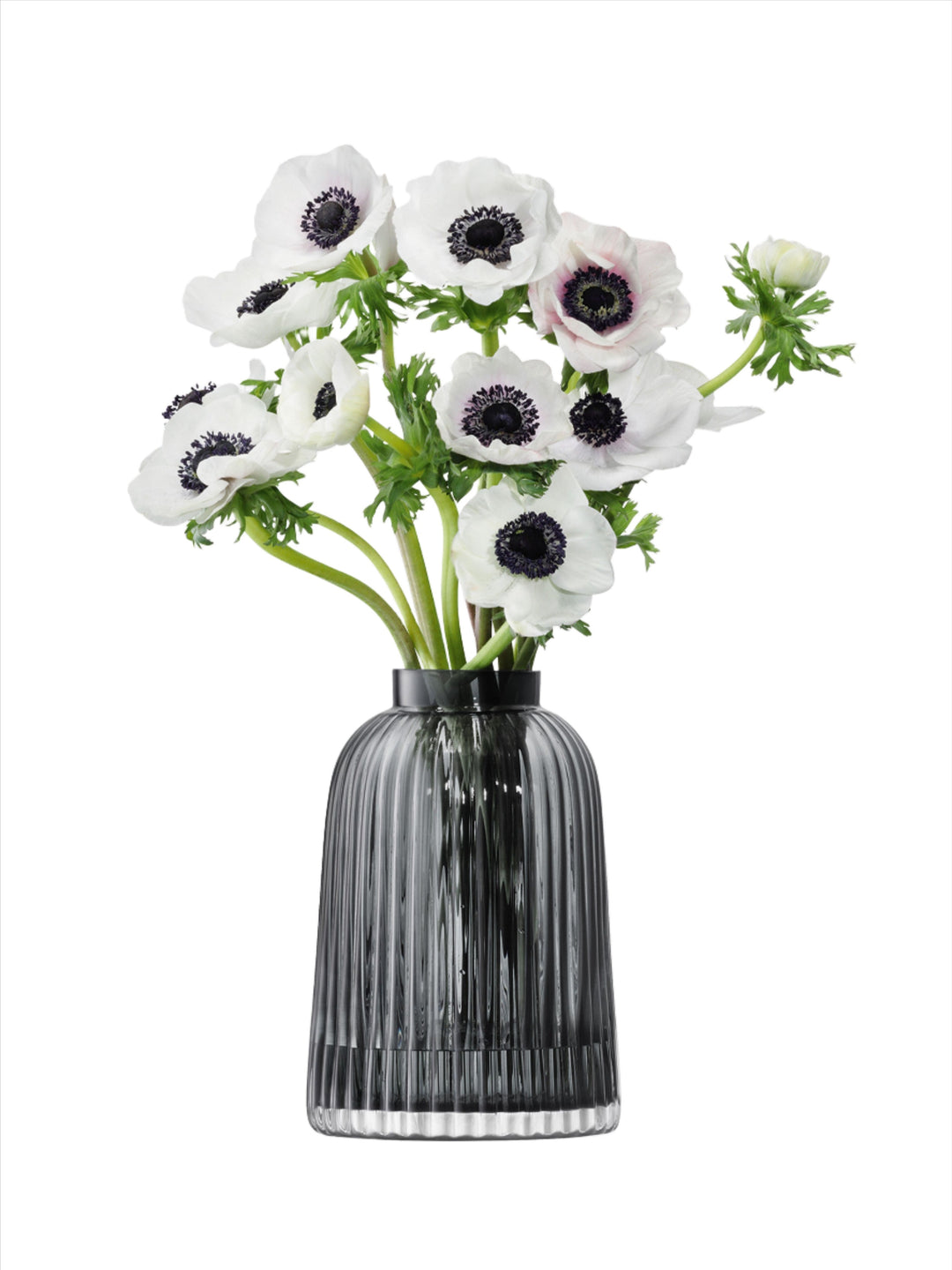 Grey Pleat Vase by LSA International, 20cm tall, with a textured pleated design, displayed on a neutral background.
