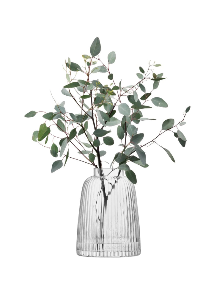 Clear Pleat Vase by LSA International, 26cm tall with a textured pleated design, suitable for floral arrangements.