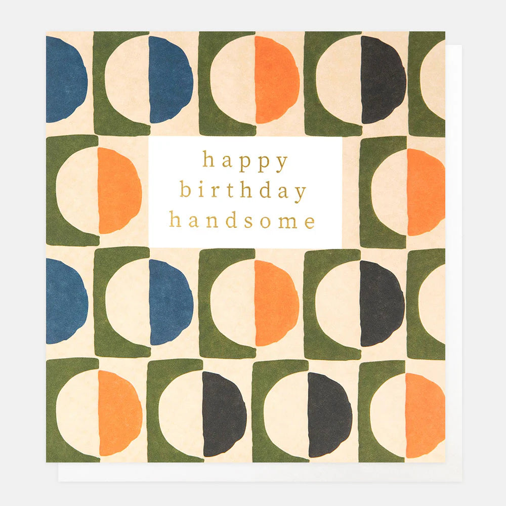 Caroline Gardner Happy Birthday handsomely designed multi-circle geometric pattern greeting card with colorful birthday message