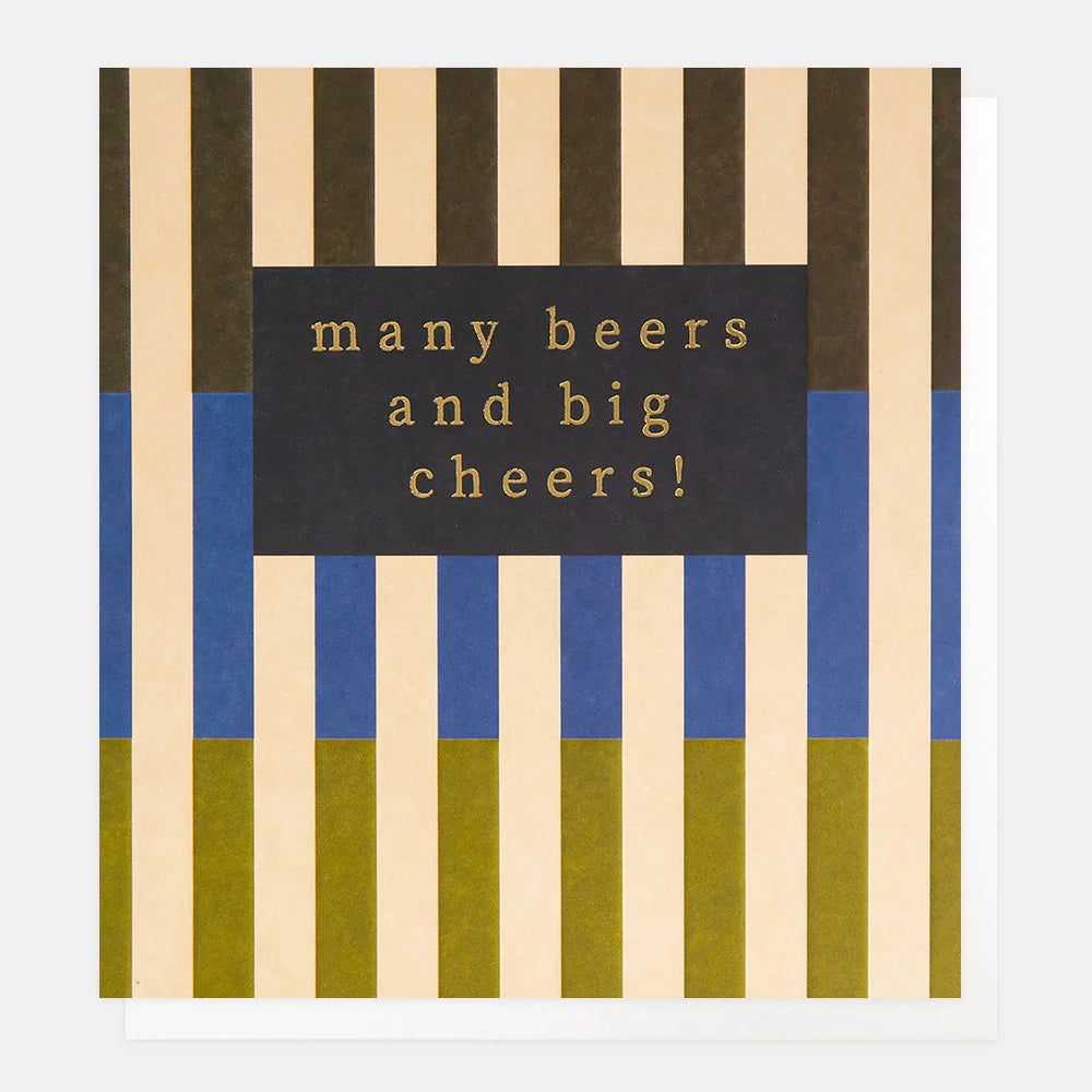 Caroline Gardner Many Beers And Big Cheers multi-split stripe print on fabric, vibrant colors and playful design for home decor.