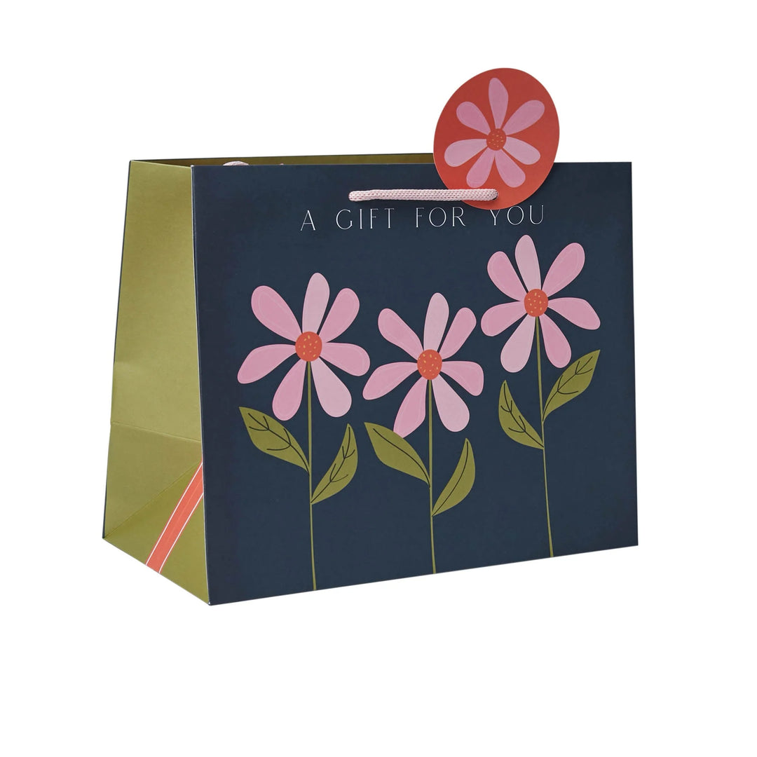 Olive-colored tote gift bag with Belly Button Gifts branding, made of sturdy material, perfect for gift presentation.