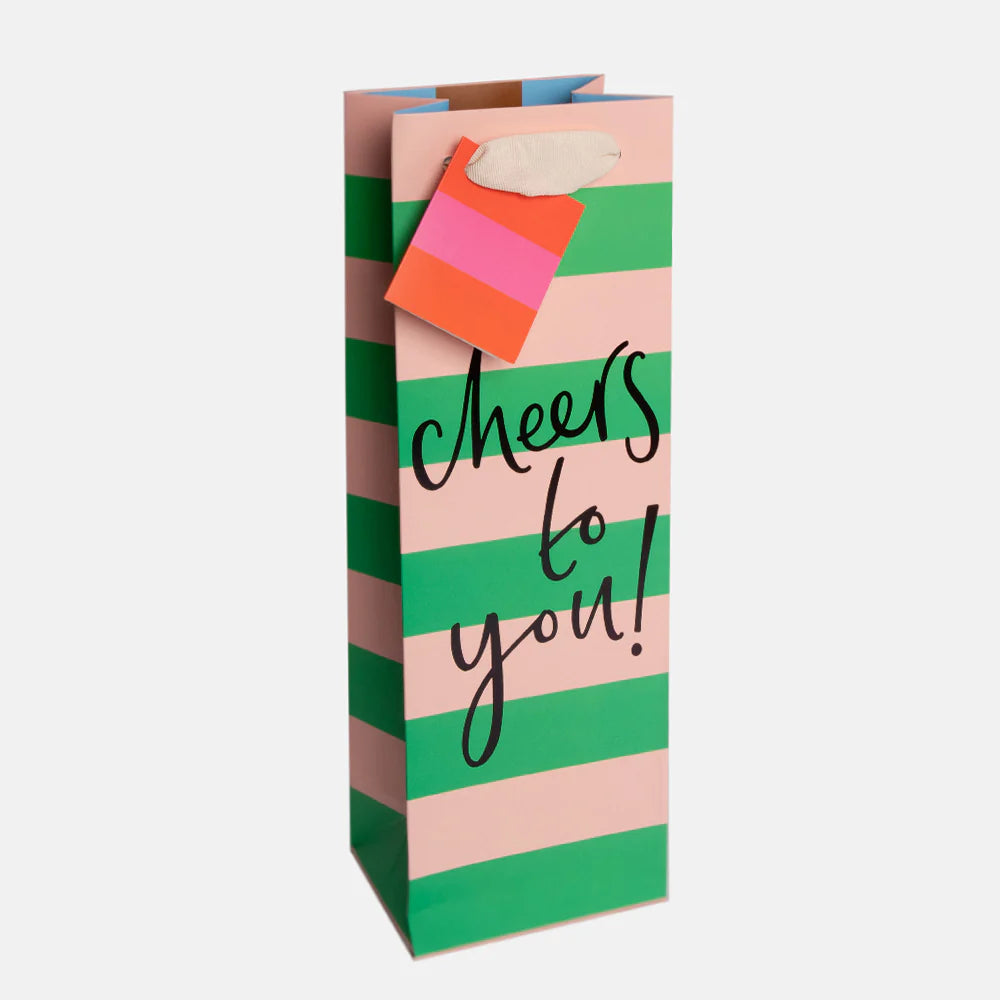 Caroline Gardner Cheers To You Stripe Bottle Bag in vibrant design, perfect for carrying bottles with a stylish touch.