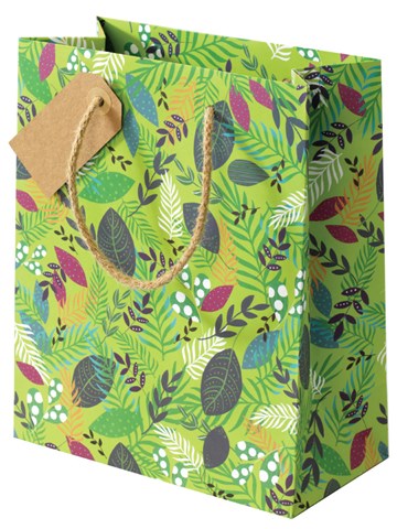 Medium Cinnamon Aitch Bloom Leaves gift bag with floral leaf design from Cornucopia Home and Gift.