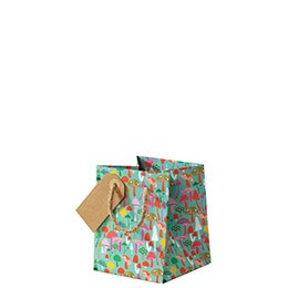 Small square gift bag with cinnamon Aitch BL mushrooms design by Cornucopia Home and Gift