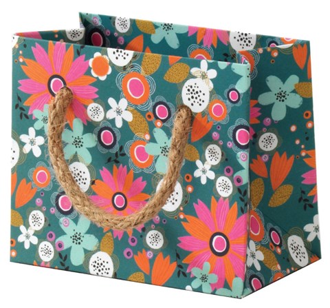 Tiny orange flower gift bag by Cinnamon Aitch from Cornucopia Home and Gift featuring vibrant floral design.