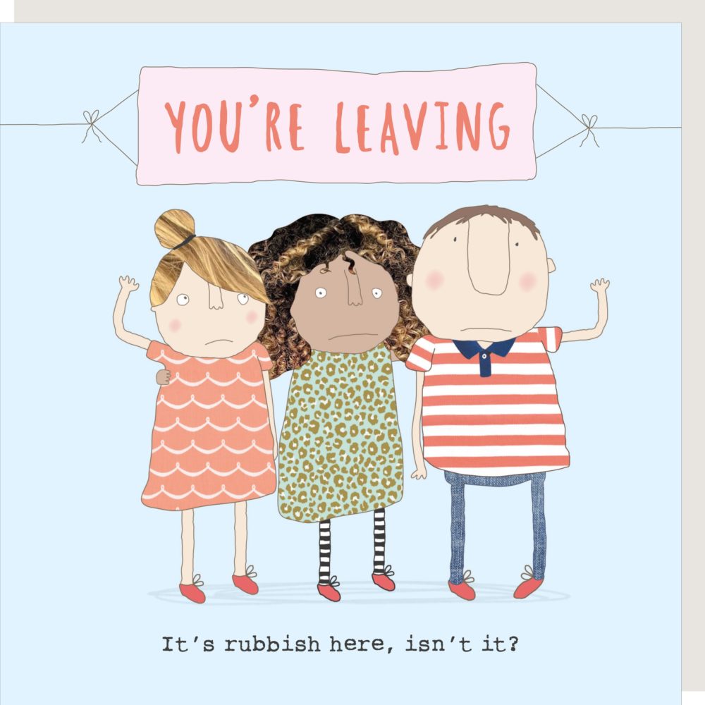 Rubbish Leaving Card by Rosie Made a Thing featuring colorful, whimsical design for farewell occasions, branded by Cornucopia Worcester.