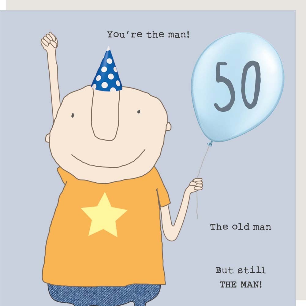 Boy 50 The Man card by Rosie Made a Thing, featuring a stylish design, from Cornucopia Home and Gift.