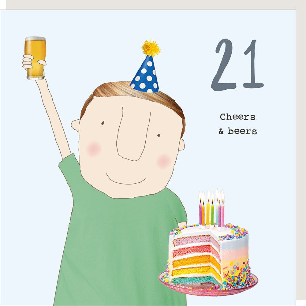 Boy 21 Beers card by Rosie Made a Thing featuring beer illustrations, from Cornucopia Home and Gift.