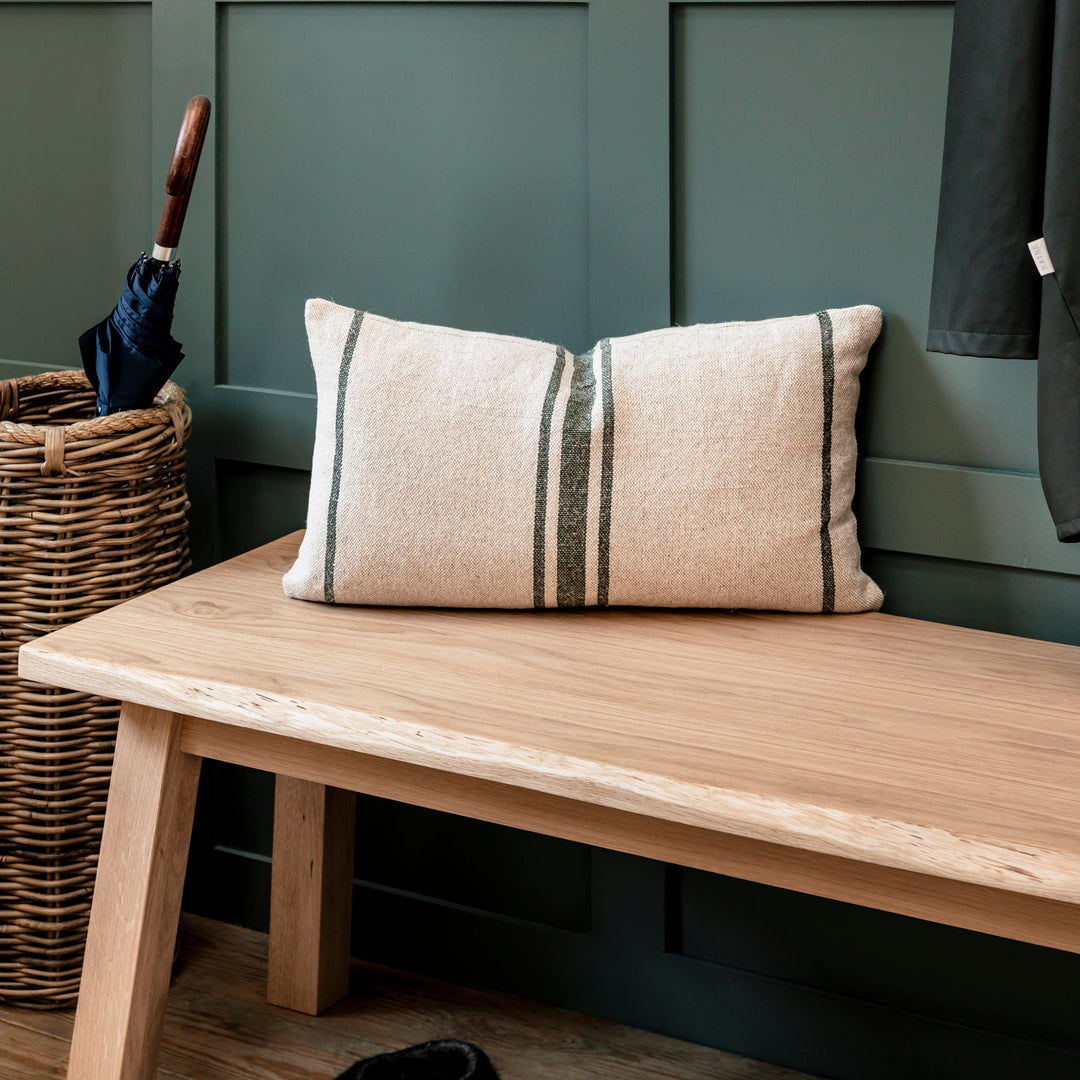 Linen &amp; Cotton, Forest Green Windrush Stripe Cushion 30X50cm