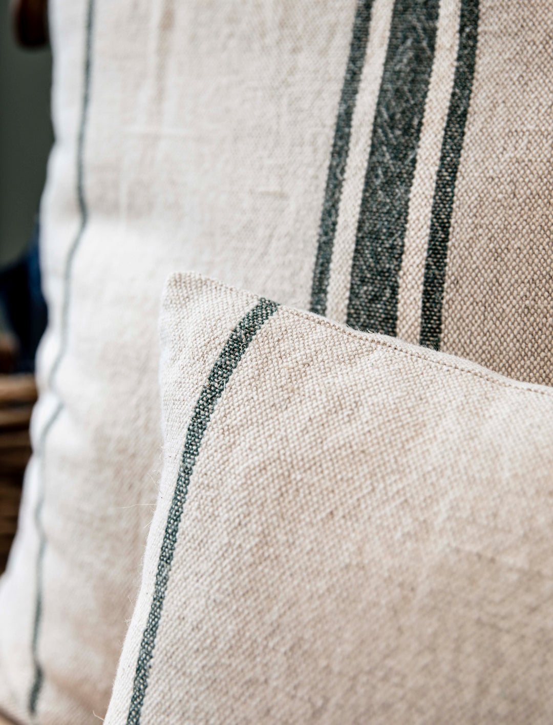 Linen &amp; Cotton, Forest Green Windrush Stripe Cushion 30X50cm