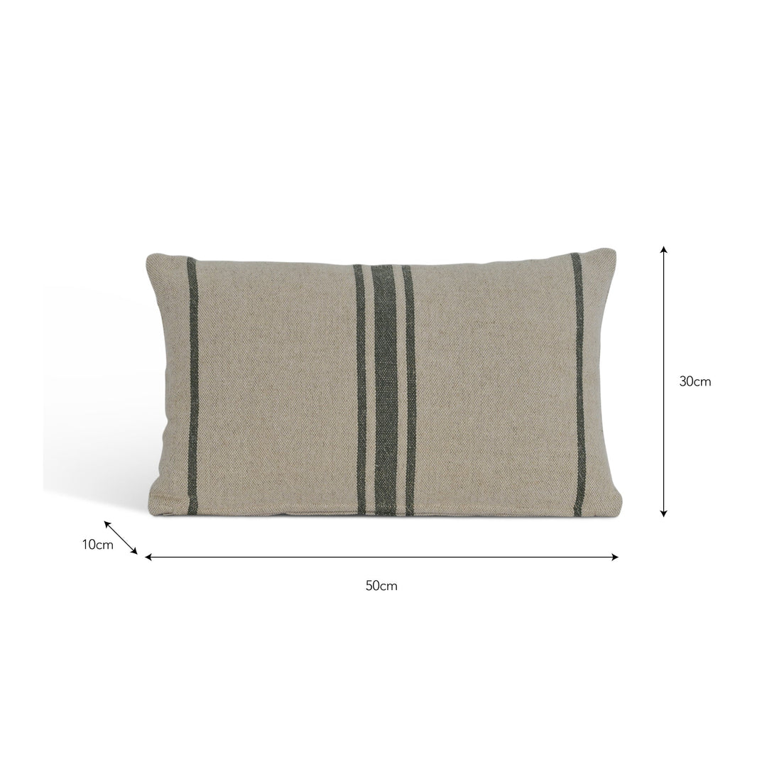 Linen &amp; Cotton, Forest Green Windrush Stripe Cushion 30X50cm
