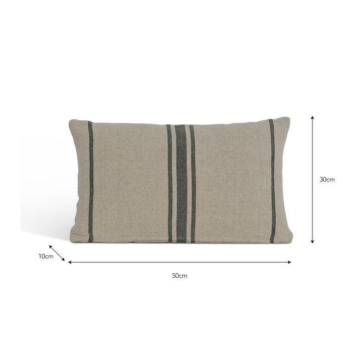 Linen &amp; Cotton, Forest Green Windrush Stripe Cushion 30X50cm