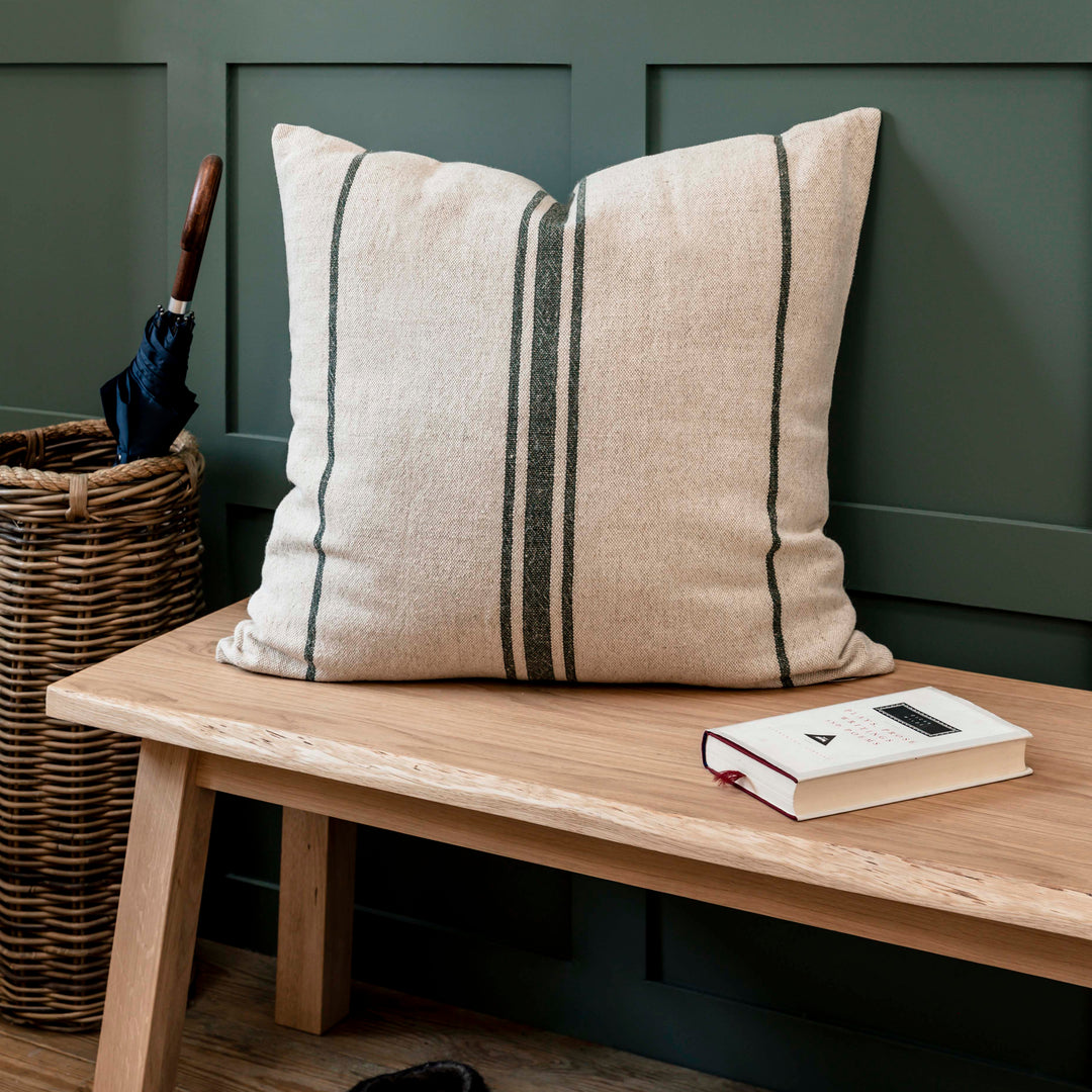 Linen &amp; Cotton, Forest Green Windrush Stripe Cushion