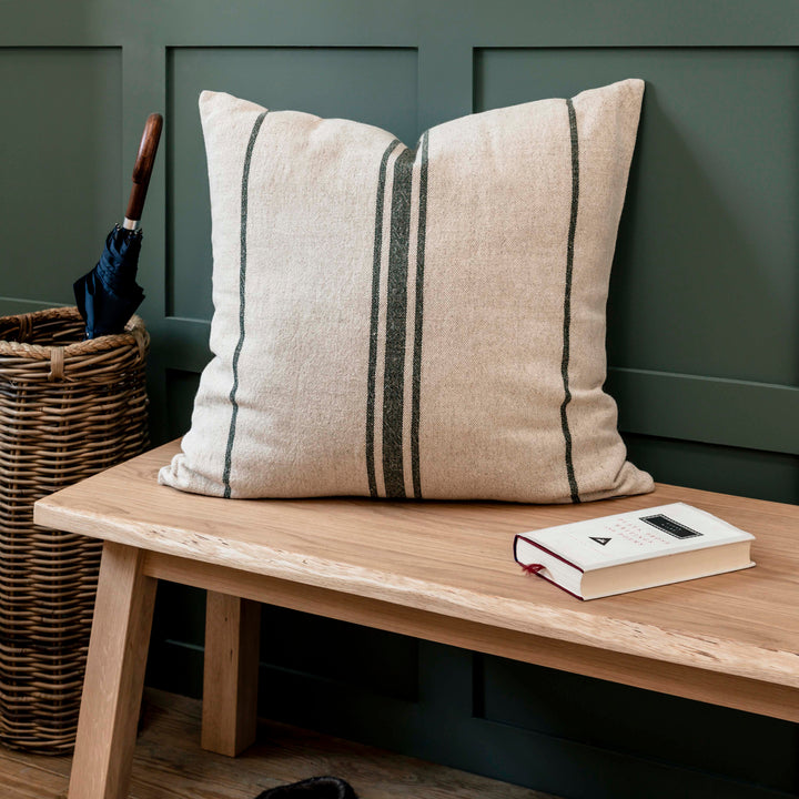 Linen &amp; Cotton, Forest Green Windrush Stripe Cushion