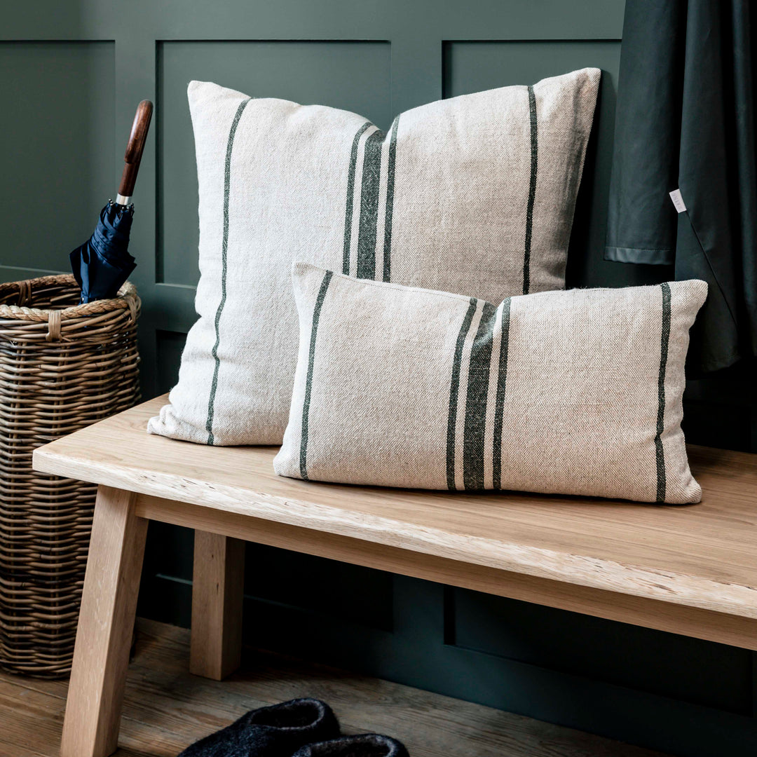 Linen &amp; Cotton, Forest Green Windrush Stripe Cushion