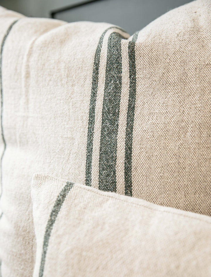 Linen &amp; Cotton, Forest Green Windrush Stripe Cushion